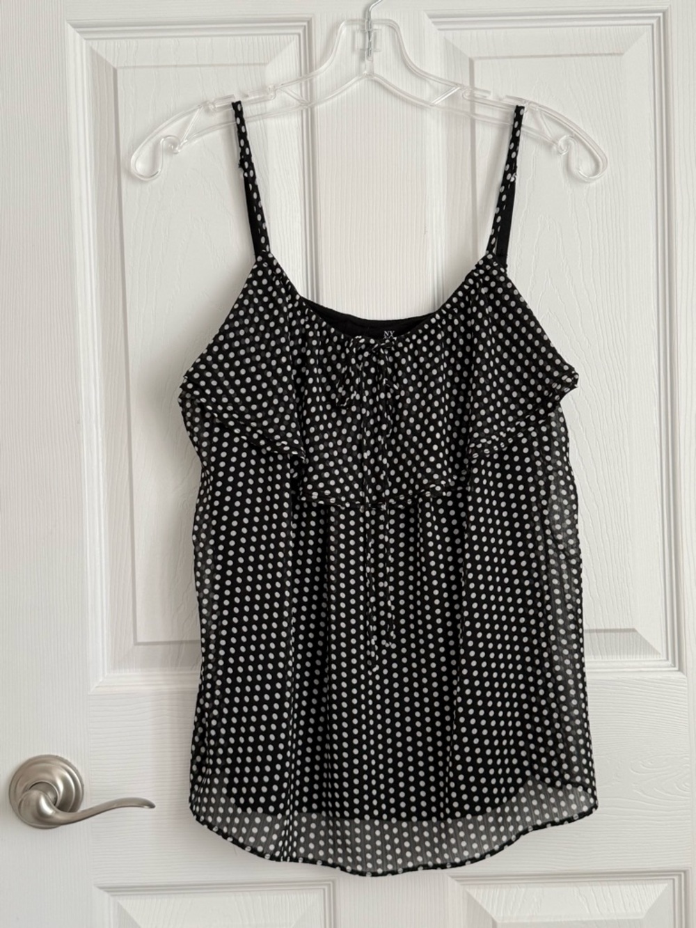 New York & Company Black and White Polka Dot Ruffle Cami